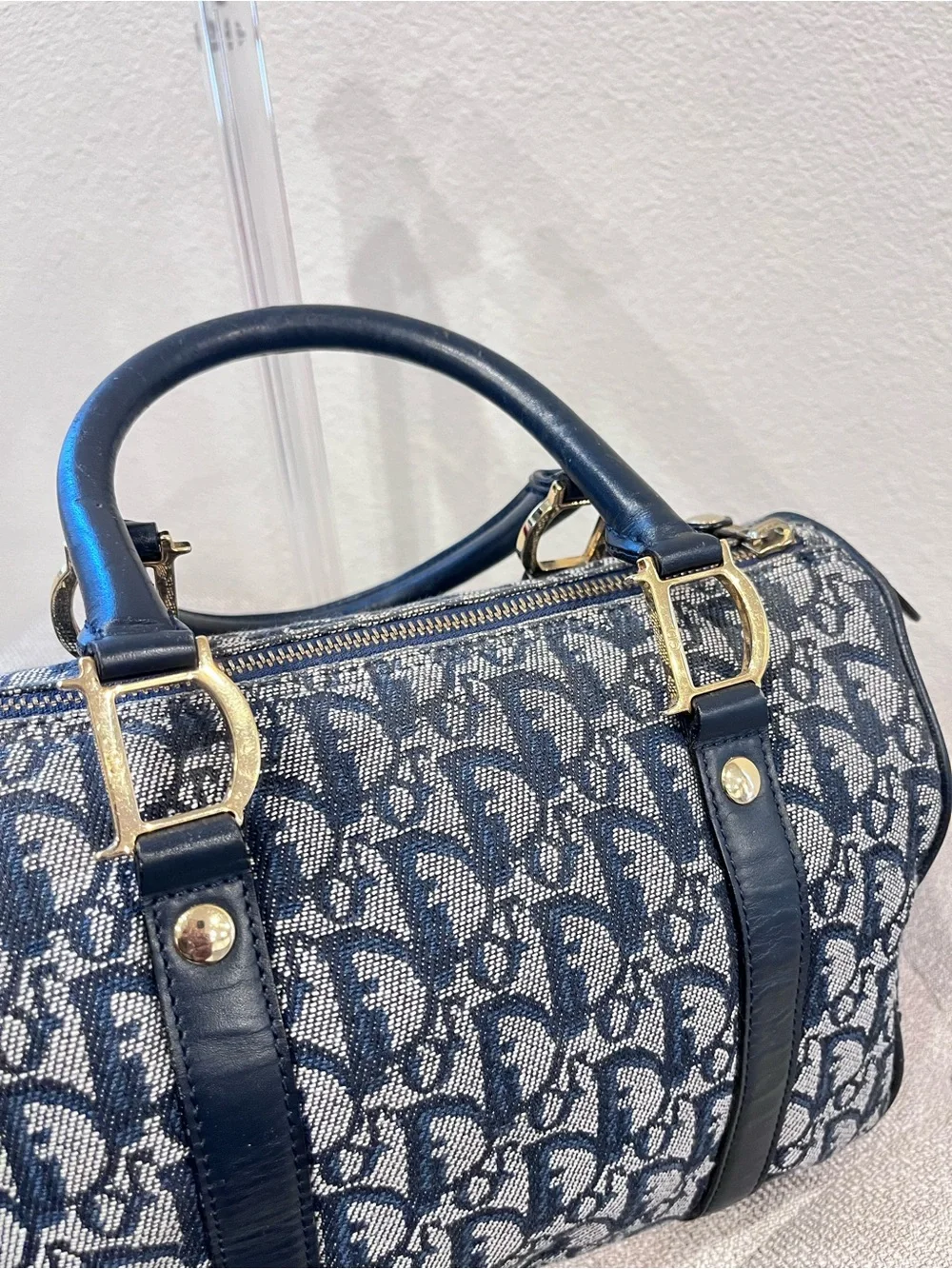 CHRISTIAN DIOR VINTAGE NAVY BLUE TROTTER CANVAS & MATCHING WALLET